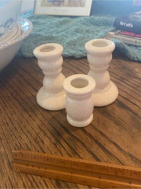 Neutral Speckled Ceramic Candle Holders - Set of 3